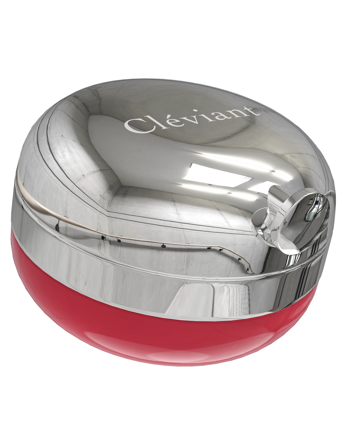 Silver and red container with 'Cleviant' branding on a white background
